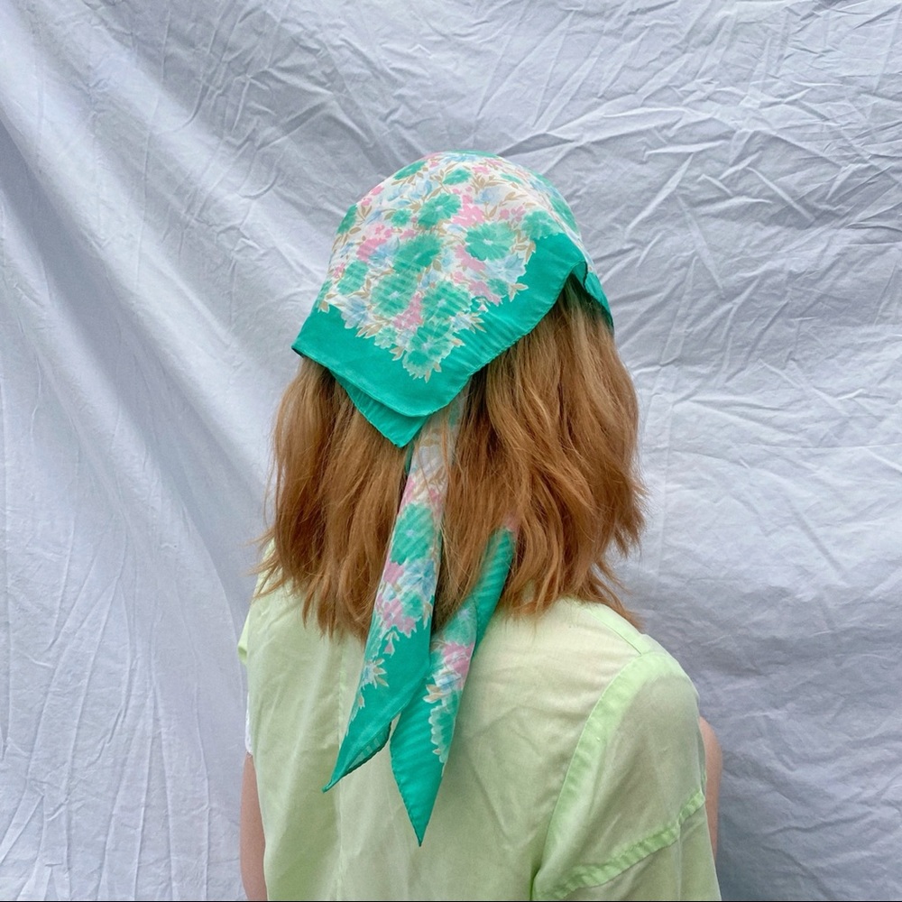 Vintage Cottagecore Green Floral Large Hair Scarf